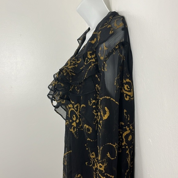 Lauren Ralph Lauren Black Sheer Ruffled Black and Gold Blouse - Picture 7 of 14